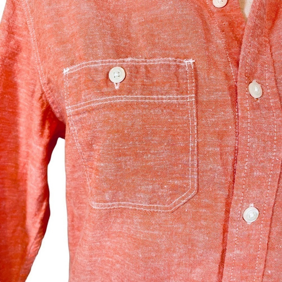 GAP Long Sleeve Button Down Shirt. Slim Fit Orange Cotton - Picture 3 of 8